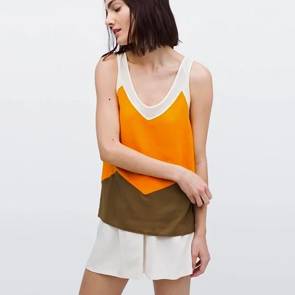 ZARA W&B Collection Mixed Media Paneled Color Block Sleeveless Tank Top - Picture 2 of 14